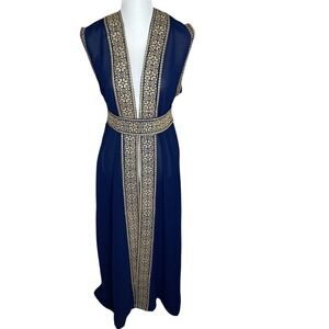 Loose Cover Up Kimono Arabic Embroidered Blue L 55" Size US 6 UK 3 Detached Belt